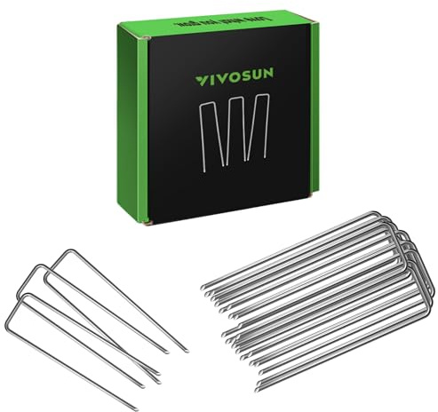 VIVOSUN 6 Inch 100-Pack Landscape Staples, Galvanized Steel Garden Stakes 11 Gauge U-Shaped Pins for Weed Barrier Fabric, Soaker Hose, Holding Fence