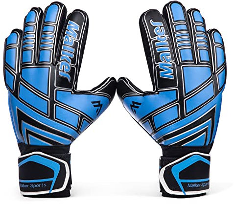 Malker Torwarthandschuhe Fußball Handschuhe für Erwachsene und Jugend Kinder mit Fingerschutz, Stärken Grip， rutschfeste，Ausrüstung Verhindert von Verletzungen(Größe 5 Blau/Schwarz)
