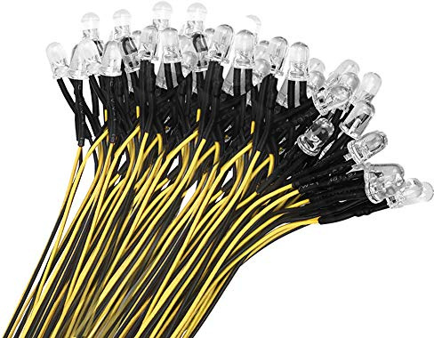 YIXISI 50 PCS 5mm LED-dioder Ljus, Ultra Ljus 12V 20cm Förkopplad, Gul