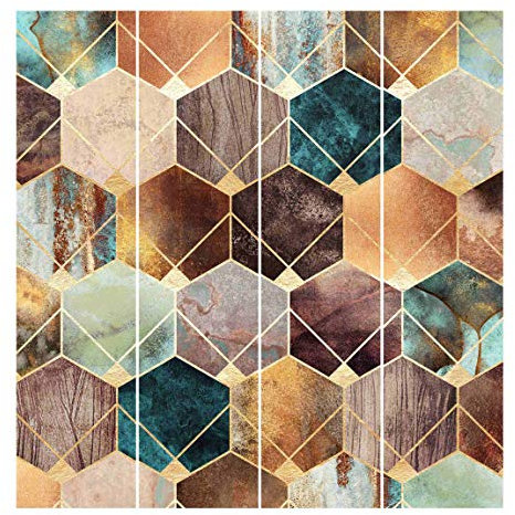 Bilderwelten Schiebegardinen Set Elisabeth Fredriksson Türkise Geometrie goldenes Art Deco 4 Flächenvorhänge 250 x 240cm Ohne Aufhängung