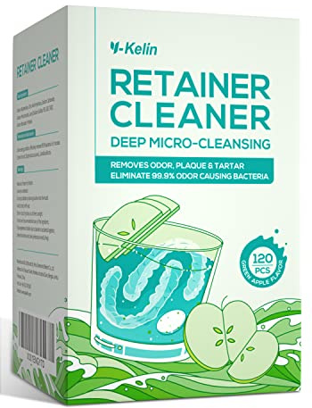 Y-kelin Retainer Cleansing Tablets-120 Tablets Retainer Cleaner 4 Months Supply-New Formulation Apple Flavor Denture,Mouth Guard Cleaner(Apple)