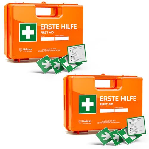 2x Erste Hilfe Koffer inkl. Wandhalterung und Aufklebern, nach neue DIN 13157:2021 - Verbandkasten - Kasten - Verbandskasten - Set - Betriebsverbandkasten - orange