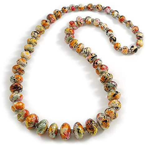 Avalaya Long collier de perles en bois dégradé couleur fusion (multicolore) – 80 cm de long