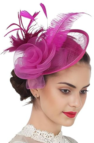 Fascinator Cerimonia Donna Cappello Clip Capelli Fiore Mesh Wedding Race Headband Cocktail Cappello Elegante Royal Ascot Floreale Derby Donne Wedding Tea Party Chiesa Fermaglio per Capelli