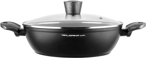 FLORINA Gryta Aluminium (3,8 l) I 28 cm Diameter I Kastrull med Glaslock - Non-Stick I Induktionsgryta - Oval I Perfekt för Induktionshäll, Gasspis och Elspis (Svart)