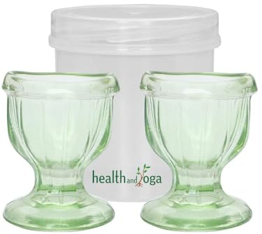 HealthAndYoga™ ChillEyes Transparent Glass Eye Wash Cup - Effective Eye Rinse and Cleansing – Eco-Friendly, Non-Reactive, Safe and Comfortable (Green - Set of 2)