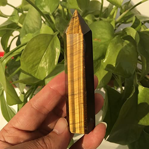 AZOOB Reiki Crystal Natural Yellow Tiger Eye Stone Pillars Decorated with Crystal Single Pointed Pillars of Bluestone polishing Stone Can be Used for ERTEYIN (Size : 7-8cm)