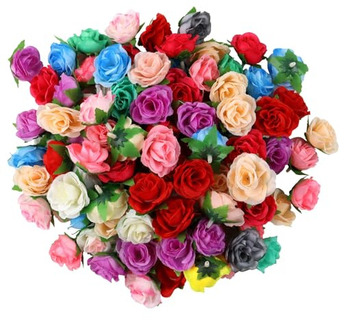 MUYAPAY Juego de 80 cabezas de flores artificiales, flores artificiales, flores artificiales de rosa, flores artificiales de seda, decoración de bodas, bricolaje, decoración de fiestas (multicolor)