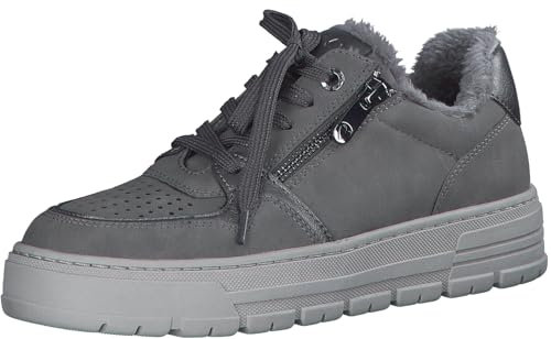 MARCO TOZZI Damen Plateau Sneaker mit Schnürsenkeln Freizeit, Grau (Graphite), 38 EU