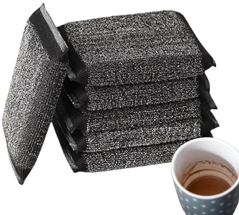 Esponja de acero inoxidable de 6 piezas | Esponjas de secado doble F | Tejido de esponja metálica reutilizable | Esponja de vajilla lavable para una limpieza profunda de los platos
