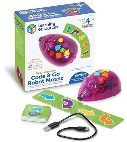 Learning Resources, ratón Robot Recargable Code & Go, Juguetes para niños y niñas de 4 años, Robot programable Interactivo sin Pantalla