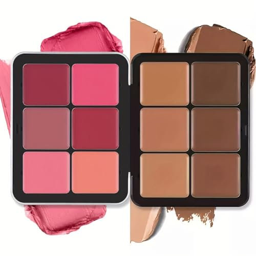 Tavolozza di correttore e fard, 12 colori, a lunga durata, a prova di macchie, dall'aspetto naturale, sfocato, 2 in 1 palette di trucco viso con correttore e fard opaco in crema (#02)