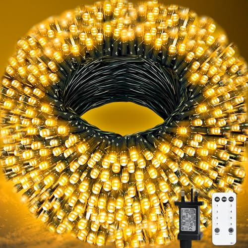 Christmas Tree Lights Outdoor, 120m 1200LED Fairy lights Plug in 8 Modes, Waterproof Warm White Fairy Light Mains Powered with Remote Timer, Indoor Outside Xmas Light for Garden Party Xmas Decoration