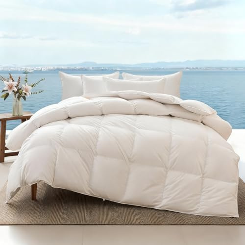 APSMILE Piumino Estivo Matrimoniale in 50% Piuma d'Oca 180gr/m², Traspirante 100% Cotone Biologico, Trapunta Ipoallergenico Matrimoniale Estivo, Certificato OEKO-TEX® e RDS(220x240cm)