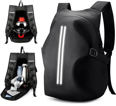 WEPLAN Motorrad Rucksack Herren Wasserdicht Helm Rucksack Motorrad Rucksäcke Helmrucksack Motorradhelm Damen Motorcycle Backpack Herren Reise Rucksäcke Leicht Motorradrucksäcke Reflektierend,Schwarz