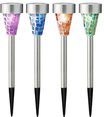 LED solcellsutomhuslampor mosaik 28 cm rostfritt stål set om 4 – solcellslampor trädgårdslampor för anslutning – trädgårdslampor vägbelysning trädgårdslampor – solcellslampor och trädgårdsbelysning