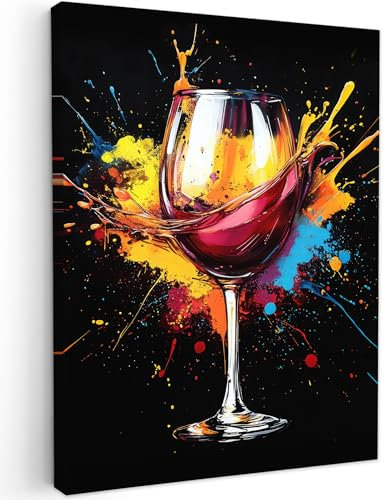 MuchoWow© Impression sur Toile Decoration Murale Peinture 50x70 cm Tableaux Decoratifs Muraux Déco Chambre Tableau Salon Vin - Verre - Graffiti - Apéritif - Rouge - Peinture