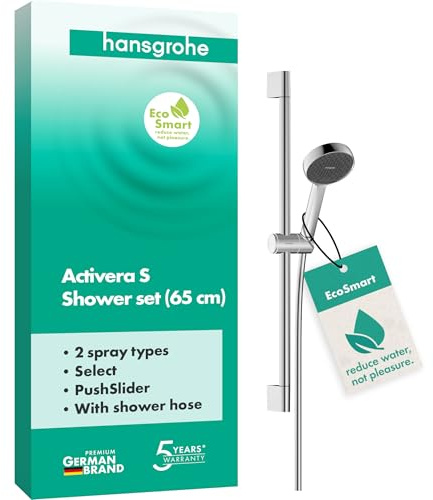 hansgrohe Activera Select S - conjunto de ducha con alcachofa de ducha ahorro de agua (EcoSmart, 2 tipos de chorro), flexo de ducha (1,60 m) y barra de ducha (0,65 m), cromo, 28044000