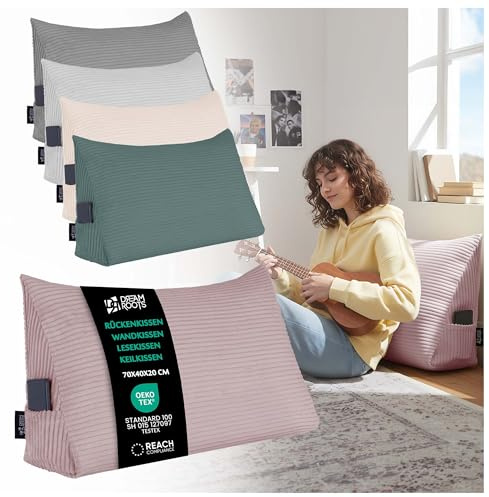 DreamRoots Cojín Lectura Cama, Respaldo Triangular Sofá, Rosa Claro