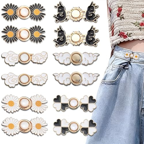 12 Piezas Ajustador Para Cintura De Pantalón, 6 Estilos Botón Ajustable Para Jeans Y Pantalones, Ajustador De Cintura Para Jeans Holgados Y Faldas
