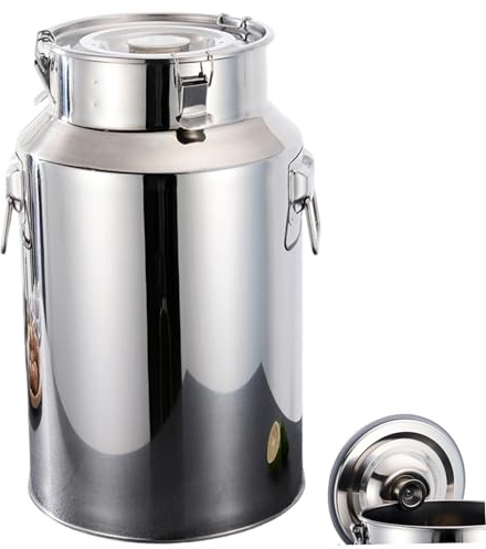 Bidon à lait en acier inoxydable, bidon à lait en acier inoxydable, pichet robuste de 6 L avec couvercle scellé, anneau de levage et poignée transport, seau pour le stockage des liquides, pichet