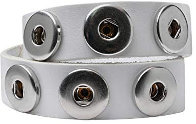 Quiges Damen 18mm Druckknopf Chunk Armband aus Leder Schwarz Verstellbar 39-41 cm für Click Buttons