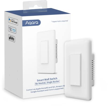 Aqara Smart Light Switch (No Neutral, Single Rocker), Requires AQARA HUB, Zigbee Light Switch, Remote Control and Smart Home Automation, Compatible with HomeKit, Google, Works with Alexa, SmartThings