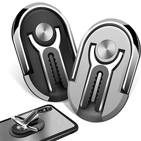 2 Piezas Multifuncional Universal Anillo Soporte para Movil 360° Rotación, Soporte Movil Coche, para Rejillas del Aire de Coche,Inicio (Negro + Plata)