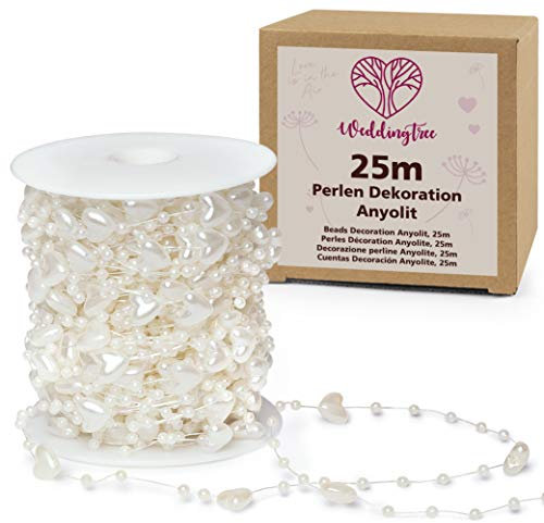 WeddingTree Perlengirlande weiss - Perlenband für Hochzeits- und Partydeko Geburtstag Taufe Weihnachten - 1 Rolle
