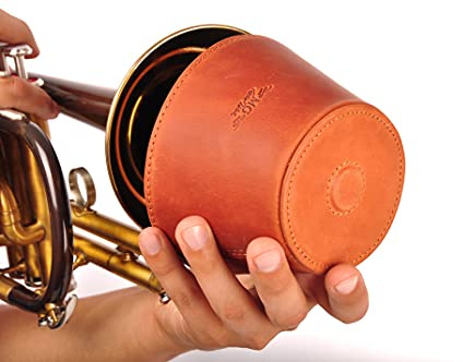 Trumpet magnetic mute, lightweight leather plunger mute for jazz and classical trumpeters MG Leather Work (Cognac)