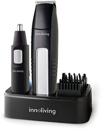 Innoliving Set Tagliacapelli Regolabarba Trimmer Grooming INN-616, Nero con Lame di Precisione in Acciaio Inossidabile, Guide di Taglio Fino a 1,2mm, Alimentazione a Batteria AA