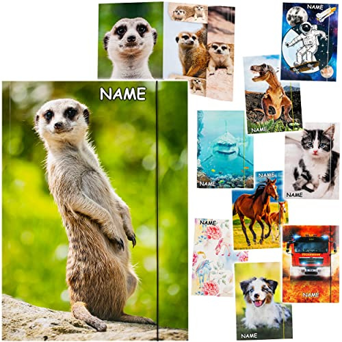 alles-meine.de GmbH XXL A3 - Zeichenmappe/Sammelmappe Motivwahl Motiv-Mix - inkl. Name - Ordner - 44 cm - Mappe für Hefte Zeitschriften Zeichnungen - Gummizugmappe/Kind..