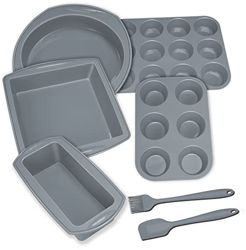 Economical 7in1 Nonstick Silicone Baking Cake Pan Tin Tray Sheet Mould Set for Oven, Heat Resistant Bakeware Supplies Mold Tools Kit for Pancake Cupcake Bread Loaf Muffin Utensil
