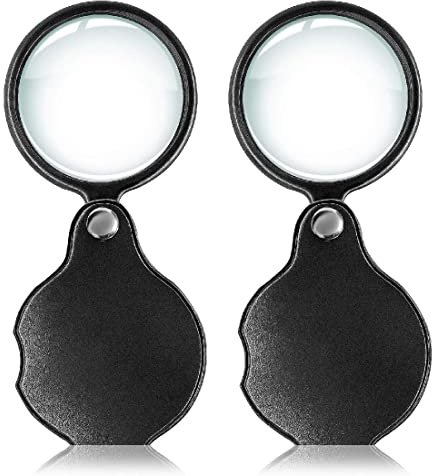CUHZA Loupe à Main, 2 pièces Loupe de Poche, Loupe de Lecture Pliable, Loupe portable avec Étui en Cuir synthétique, Aide à la Lecture Loupe Loupe de Poche 15X Loupe de Poche Diamètre 50mm, Loupes