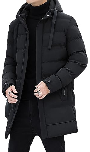 aromm Uomo Giacca Invernale Calda con Cappuccio Lunghezza Media Zip Trapuntato Imbottito Cappotti Puffer Nero, XXL