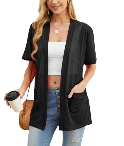 PrinStory Womens Lightweight Cardigan Long Sleeve Open Front Cardigans V Neck Lightweight Outerwear With Pocket