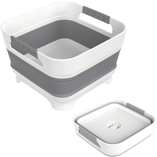 MontNorth 2.4 Gal Collapsbile Wash Basin with Drian Plug,9L Dish Pan for Soaking Baby Bottles,Portable Sink, Multiuse Foldable Bucket,Ice Beverage Tubs for Camping, Vegetable Washing, RV (Gray)