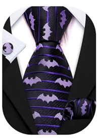 Barry.Wang Funny Animals Ties Silk Men Purple Bat Necktie Set Handkerchief Cufflinks Wedding Party