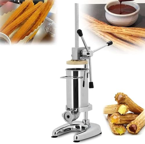 Hydravex Máquina para Hacer Churros Manual, 2L/3L Comercial Español Donut Churrera Churro Maker Machine con 5 moldes, Máquina de churrera española Vertical de Acero Inoxidable, Máquina de llenado,2L
