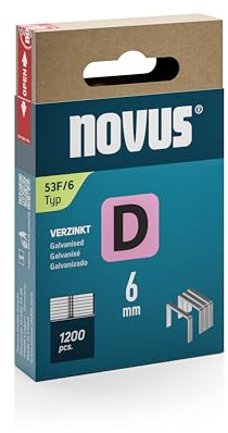 Novus Tools Agrafes en fil plat 6 mm de type 53F, 1200 pièces, agrafes galvanisée pour la fixation de films plastiques, étiquettes, papier, contrecollages en alu