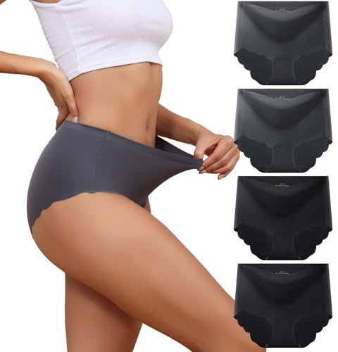 Dumwis Slip Donna Senza Cuciture - Mutande Vita Alta in Microfibra, Culotte Invisibili, Intimo Sexy Elasticizzate, Comode Mutandine Briefs Pacco da 4 (S-3XL)