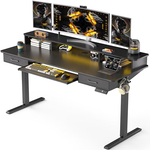 WALKINGDESK 63x24 Inches Electric Standing Desk with Keyboard Tray, Height Adjustable Stand up Desk with 2 Drawers, Ergonomic Sit to Stand with Storage Monitor Stand, Computer Table, Black