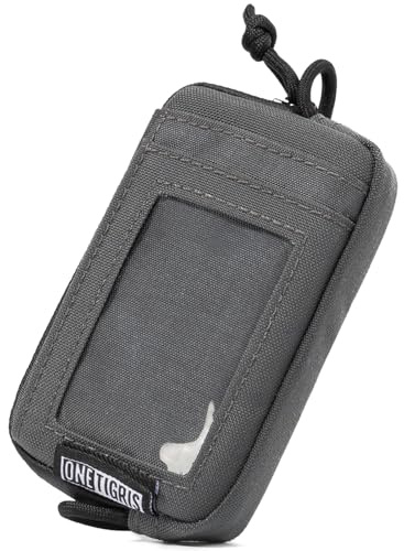 OneTigris Billetera 500D Nylon Monedero Pequeño con Cremallera Cartera Táctica Portatarjetas con Bolsillo para Monedas Billetera Delgada para Hombres y Mujeres - Gris
