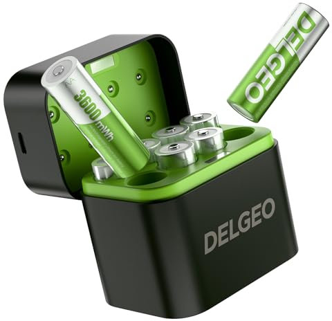 Pilas AA Recargable de Litio con Cargador Paquete de 8, 3600mWh Capacidad Alta Salida Constante de 1,5 V Pilas AA Recargables, Portátil Pilas Recargables para Ratón,Gamepad con 2000 Tiempos de Ciclo