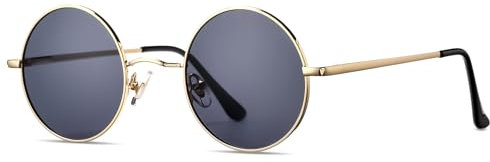 LOJUDI Polarisierte Sonnenbrille Kinder Mädchen Jungen - Rund Metallrahmen Kindersonnenbrille Verspiegelt Sonnenbrillen Kinder für 5-15 Jahre UV Schutz-Gold/Schwarz