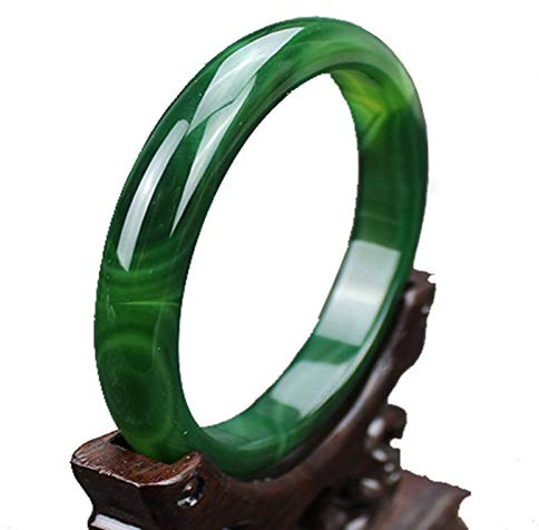 CVQJL Pulsera de Jade Natural, energía curativa, Tallada a Mano, Piedra de Jade Verde, brazaletes para Mujer, Amuleto de la Suerte, Verde, 58-60 mm