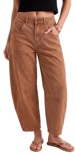Utyful Womens Jeans Wide Leg Baggy Jeans for Women High Waisted Barrel Pants Trouser Caramel Medium US Size 8 to 10