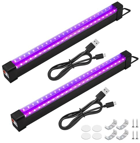 Lot de 2 tubes à lumière noire 10 W - Lumière noire rechargeable - Barre LED UV - Projecteur pour discothèque, fête lumineuse, accessoires de fête, décoration d'Halloween