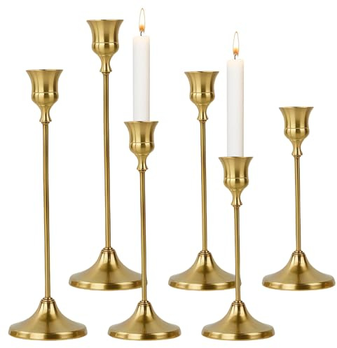 Evadollina Kerzenständer Gold, Lot de 6 Chandeliers, bougeoirs, Supports à Bougie, pour Mariage, Salon, Salle à Manger, décoration, Halloween, Noël (Or)