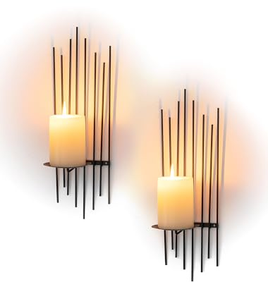 Sziqiqi Black Wall Candle Holders: Metal Wall Mounted Candle Holders set of 2 for Pillar - Modern Candle Sconces as Wall Art Decor for Living Room Bathroom Bedroom Hallway Stairs